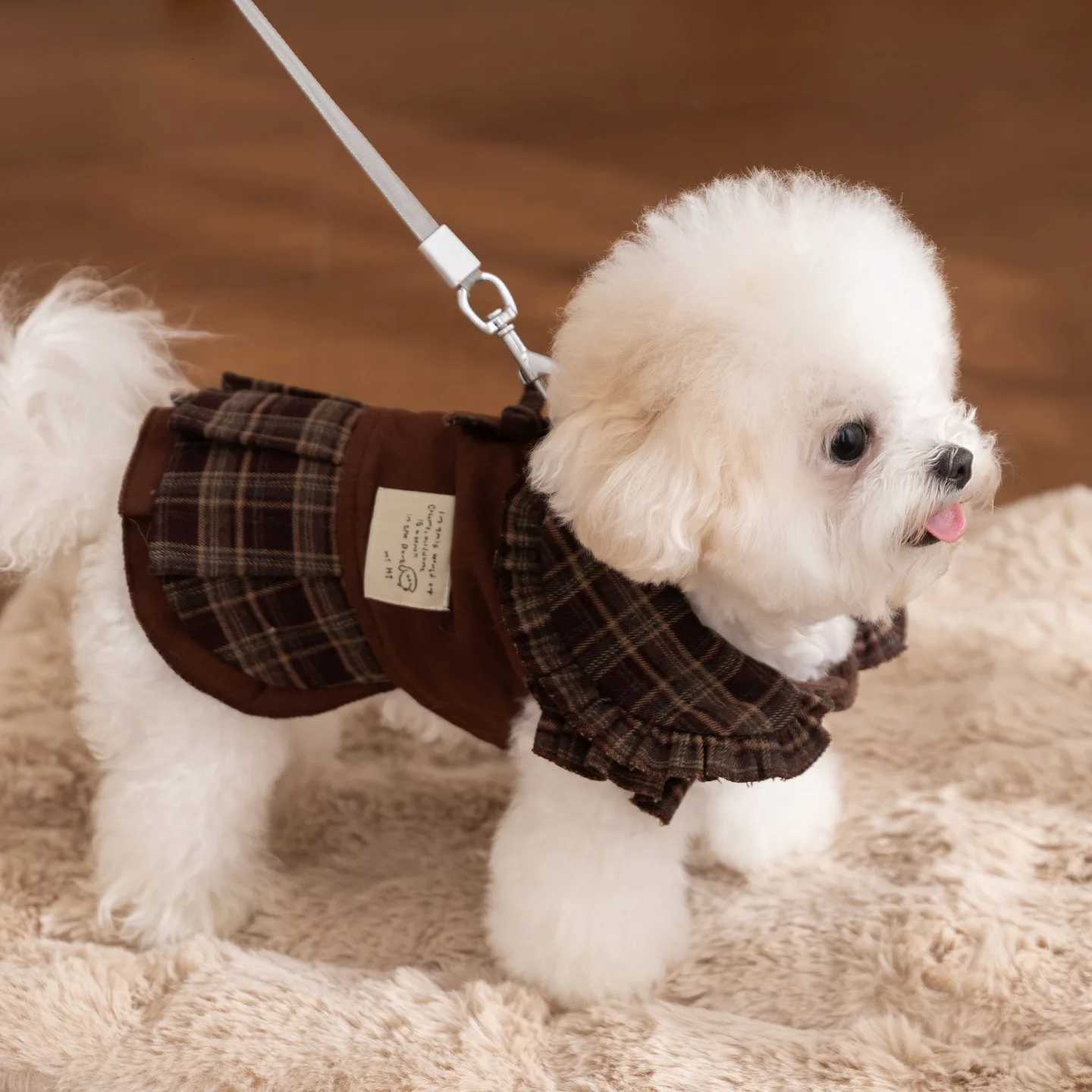 Autumn and Winter Pet Plaid Couple Outfit Thin Dress Hoodie Cat Teddy Jacket Dog Dresses for Small Dogs Puppy ClothesW251016