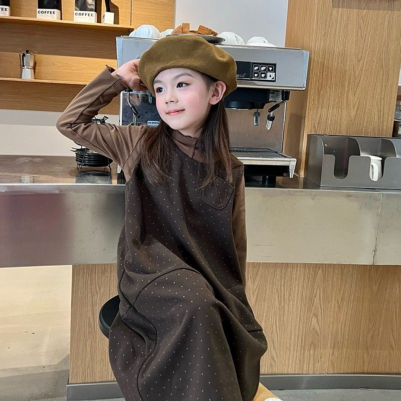 D453 Korean style loose brown polka dot bud vest skirt