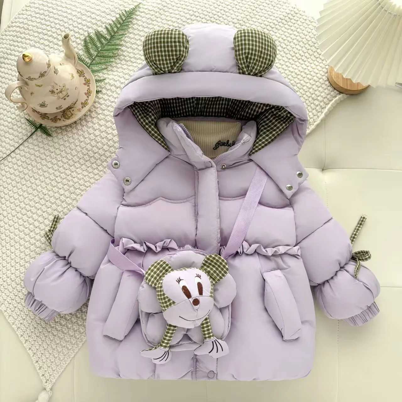 Baby Girls Winter Down Coat 2025 New Cute Fashion Thicken Hooded CottonPadded Jacket With Bag Children Clothing Outerwear 26YT251016