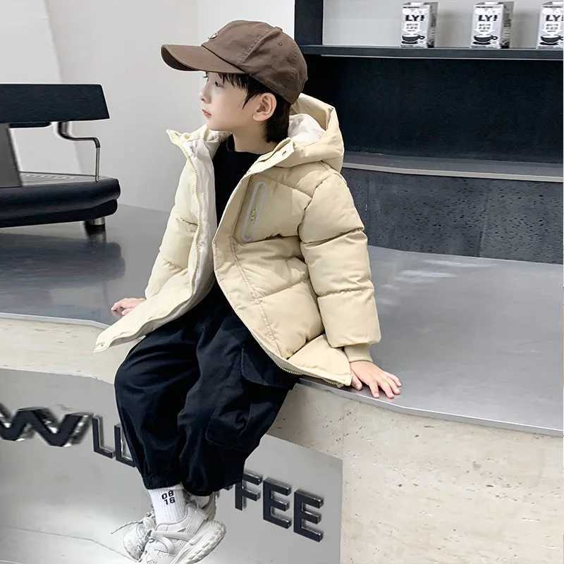 Childrens long cottonpadded jacket with a hat thickened childrens cottonpadded jacket boys and girls childrens clothingT251016