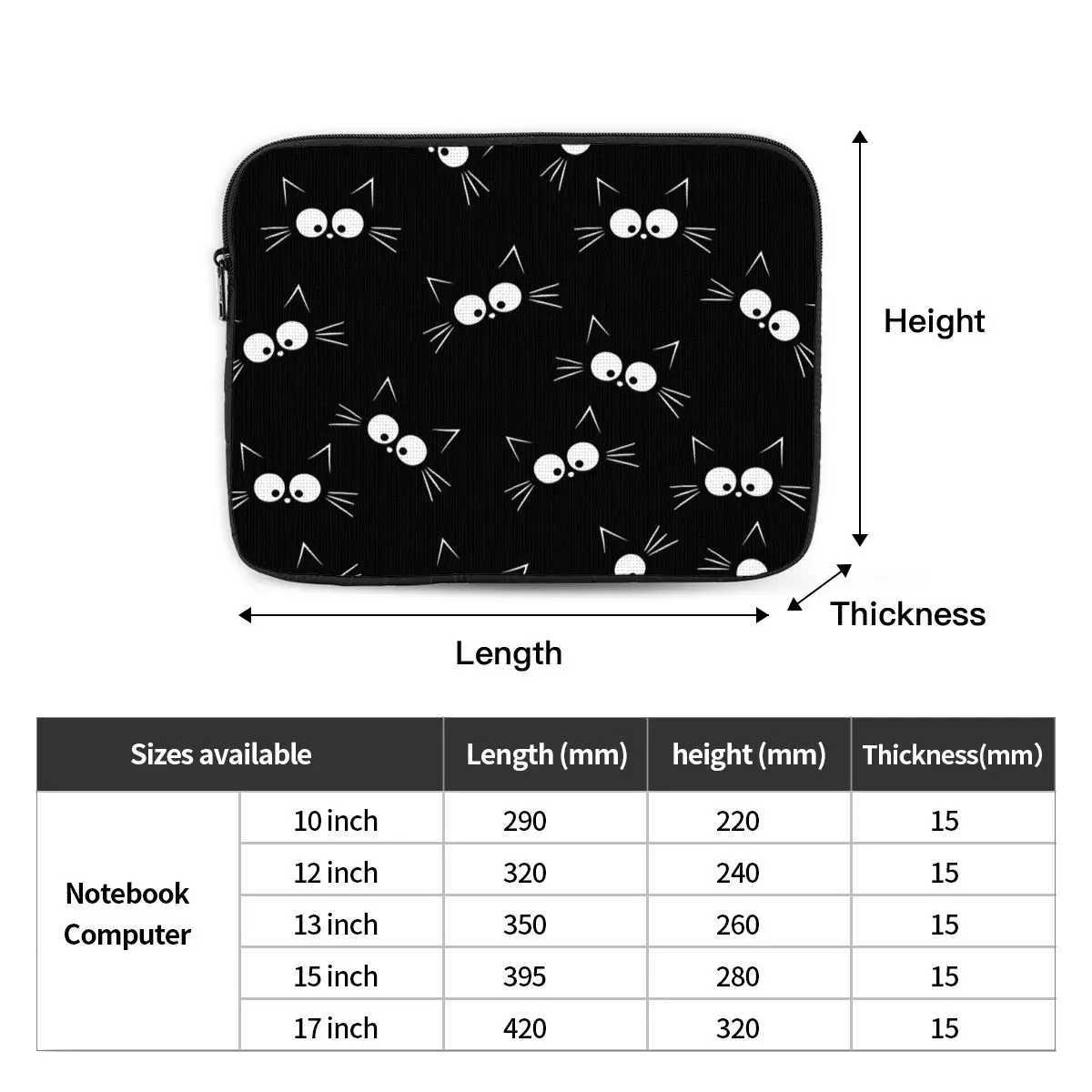 Cute Black Cat Pattern Notebook Laptop Bag Case Pouch 10 12 13 15 17 Inch For Macbook Air Pro Tablet Shockproof Case BagW251015