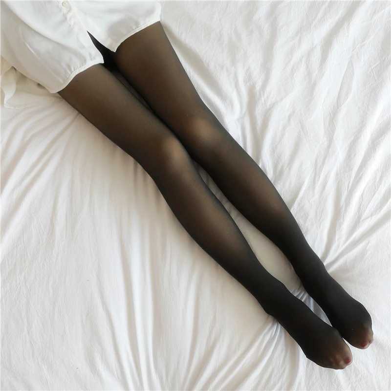 Winter leggings warm sexy tights thin translucent nylon pantyhose high waist pants elastic thickened wool socks for womenT251016