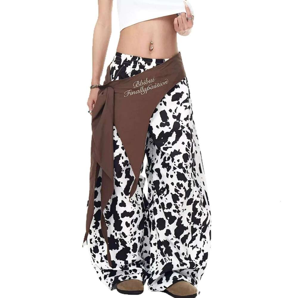 Style Side Stripe Cowhide Lace-Up Paratrooper Pants For Women|High-Waisted Slimming Wide-Leg Floor-Length Streetwear Casual B5