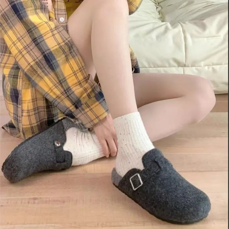 Gacimy Winter Fur Lined Mules For Women Warm Plush Indoor Outdoor Clogs Cotton Shoes with Adjustable Buckle Fluffy House Slipper 251013