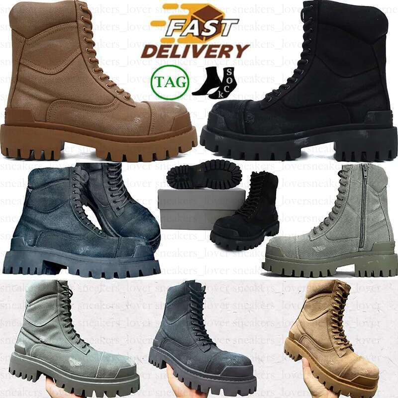 Strike Tractor Boots Designer Ankle Lace Up Boot Men Mens Zip Combat Autumn Winter Styles High Knight Black Leather Embossed Booties Cowboy Martin Boots