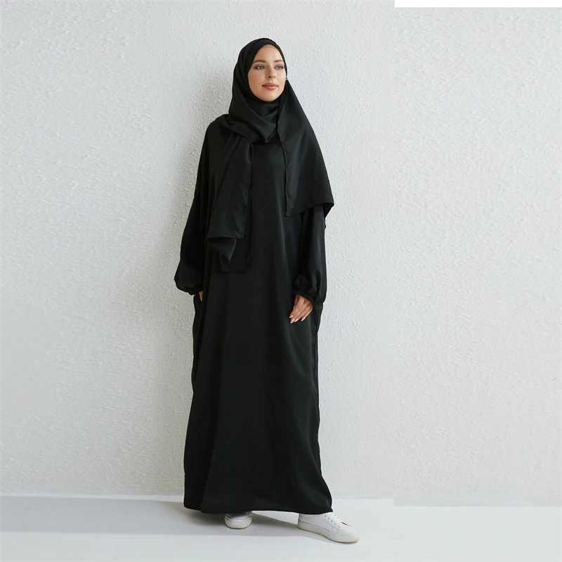 Muslim Abaya Prayer Dress Onepiece Hooded Smocking Sleeve Islamic Clothing Women Jilbab Dubai Saudi Black Robe Turkish Modesty X2510161