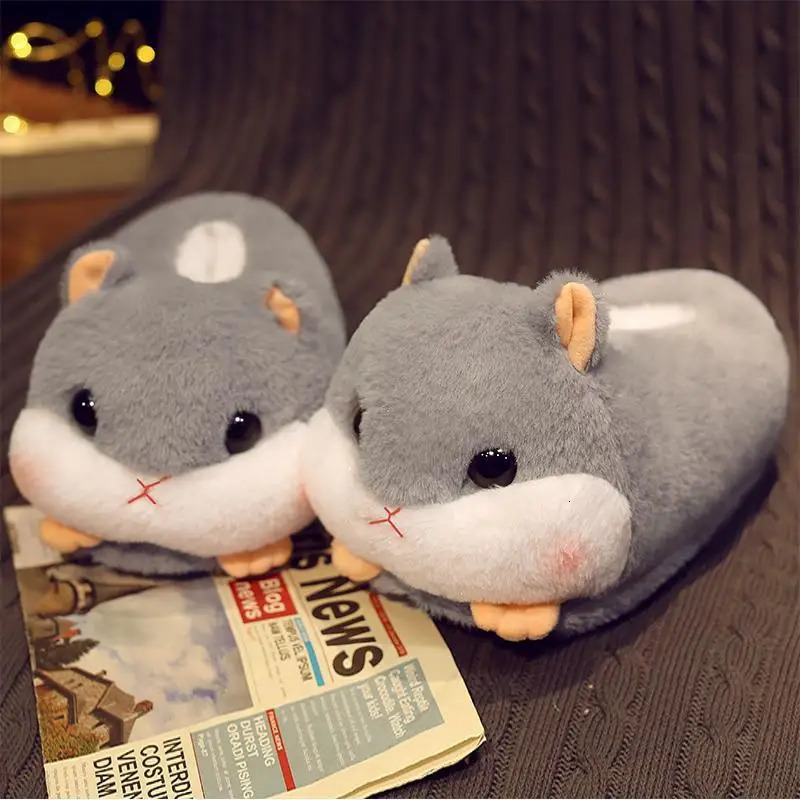 Super Cute hamster Slippers Women SlipOn Fluffy winter Shoes Desginer Animal Wrapped Back fur Slides Home Woman Fuzzy Slipper 251013