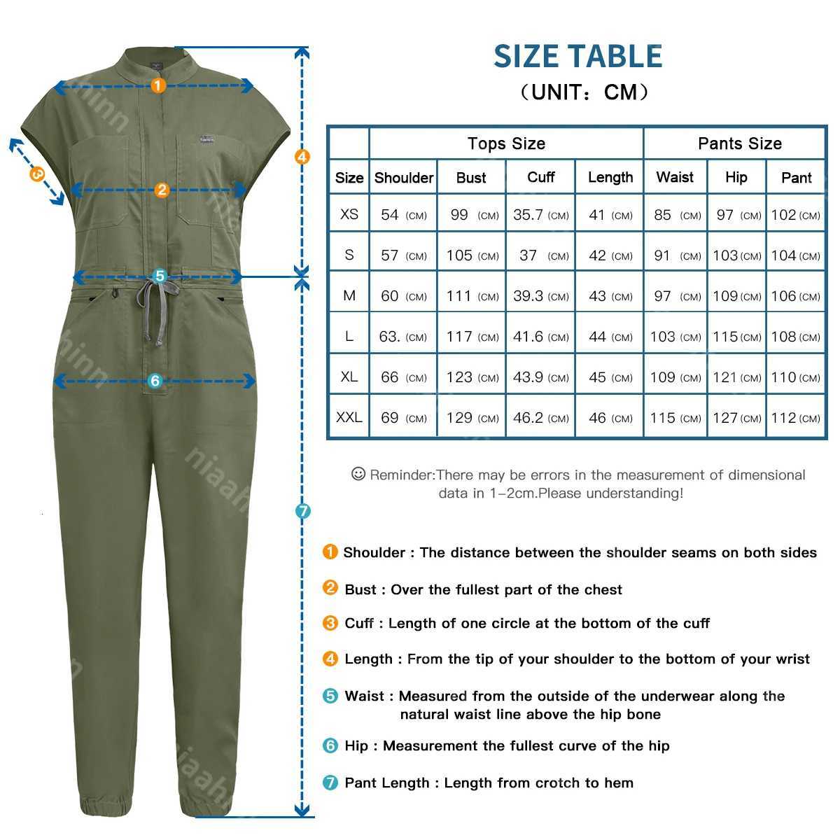 Niaahinn Health Service Nursing Clothes Zipper Neck Lab Jumpsuit Pet Grooming Nurse Uniform Onesie Short Sleeved Scrubs Workwear X2510161