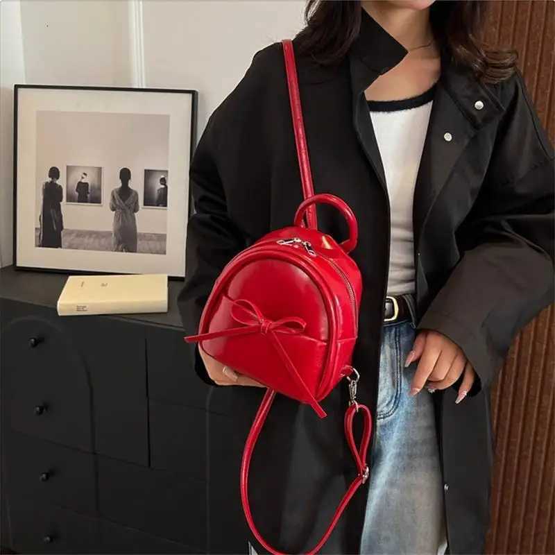 Simple and Fashionable Womens PU Backpack Cute Solid Bow Waterproof Zipper BagT251016