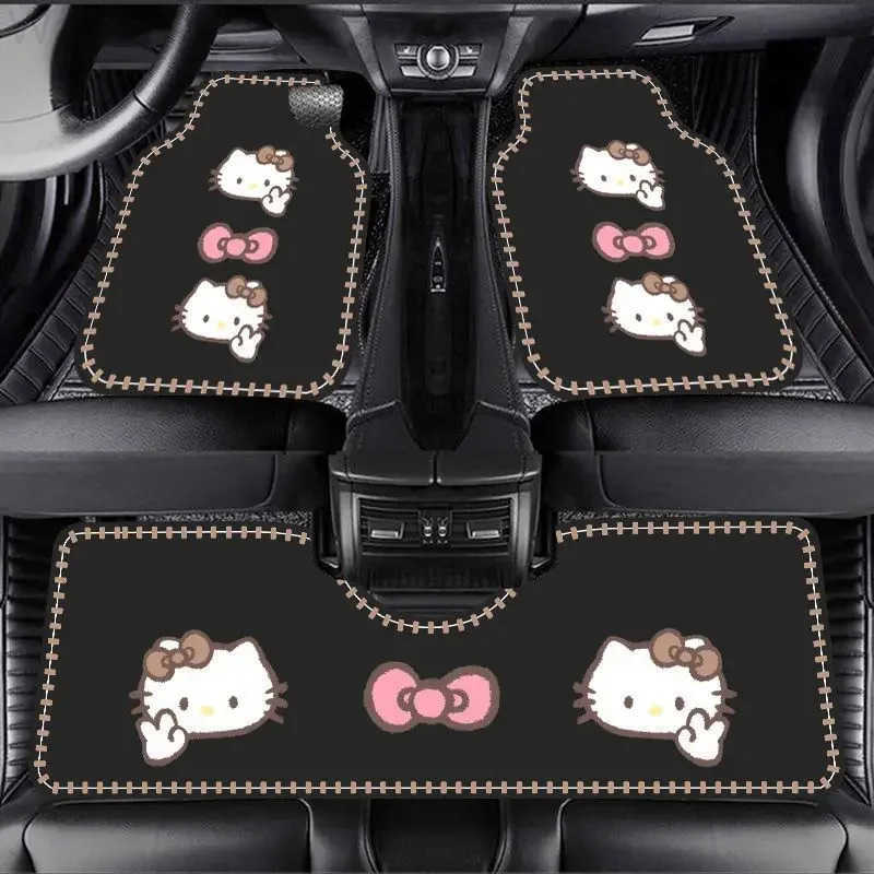 Sanrio Kawaii Hello Kitty Crystal Velvet Car Floor Mats My Melody Kuromi Anime Cartoon Wearresistant Car Protective Floor Mats L251016