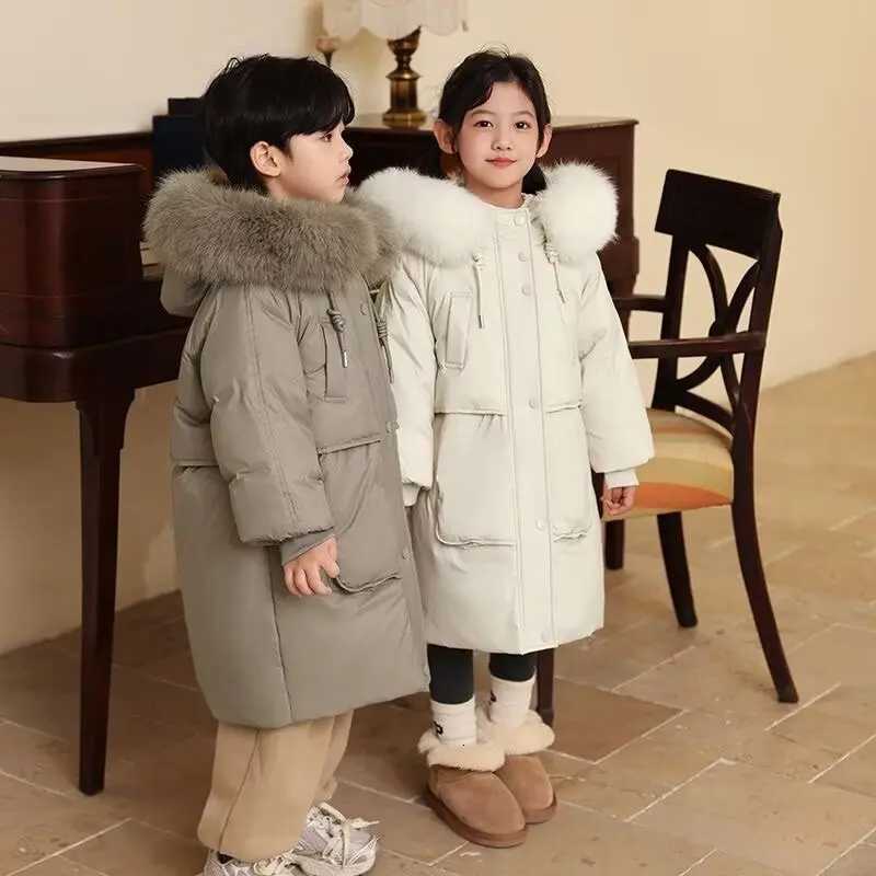 New 30 Korean Girls Faux Fur Hooded Down Jacket Winter Thick Warm Outerwear Boys Kids Parka Snowsuit Teenage 10 12 14 yearsT251016