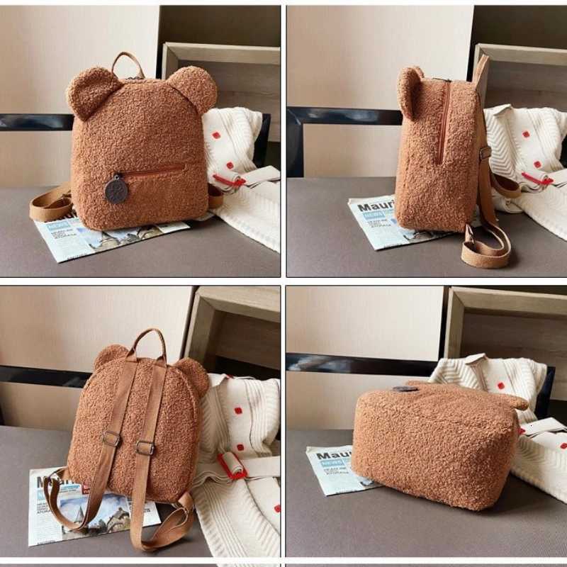 Cute Bear Ear Fleece Backpack for Girls 1Pcs Warm Lambswool Small Daypack Kids Casual School Bag Rucksack for Travel ShoppingT251016