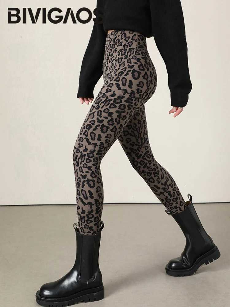 BIVIGAOS New Autumn Winter Thin Velvet Fashion Leopard Sharkskin Leggings Women High Waisted Sexy Slim Tight Warm LeggingsT251016
