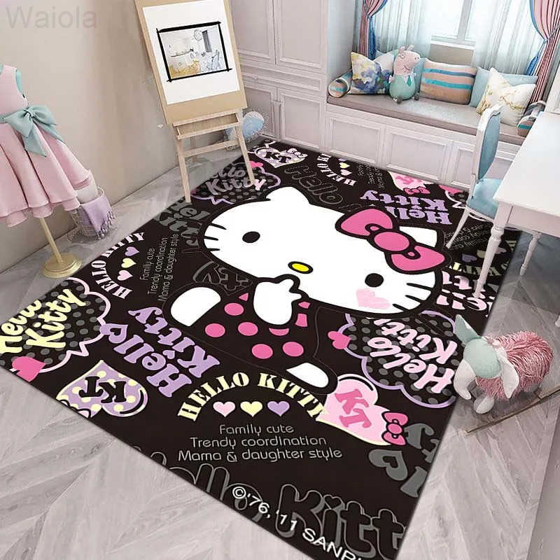 Sanrio 17 Styles Hello Kitey Print Black Carpet Rug for Home Living Room Bedroom Sofa Doormat Decor Girls Room Decor Girls Gift L251016