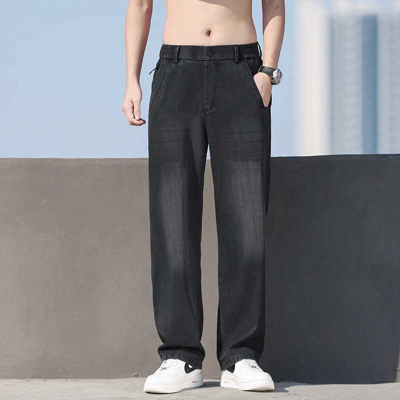 Mens Lyocell Loose Straight Wide Leg Denim Jeans 2025 Summer Autumn Thin Breathable Stretch Waist Casual Pants Plus Size 38 J251016