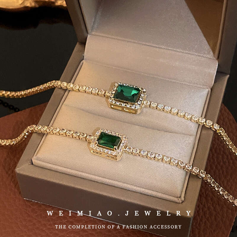 Emerald Square Geometric Zircon Bracelet Light Personality Ins Style Fashionable Temperament Jewelry for Women ddmypluto