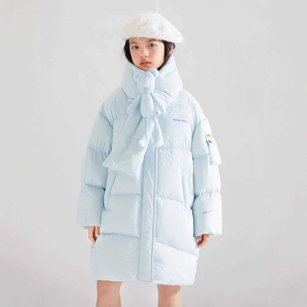 2025 New Girls Mid To Long Down Cotton Jacket Thickened Warm Cotton Jacket Scarf Cotton Jacket Kids WinterT251016
