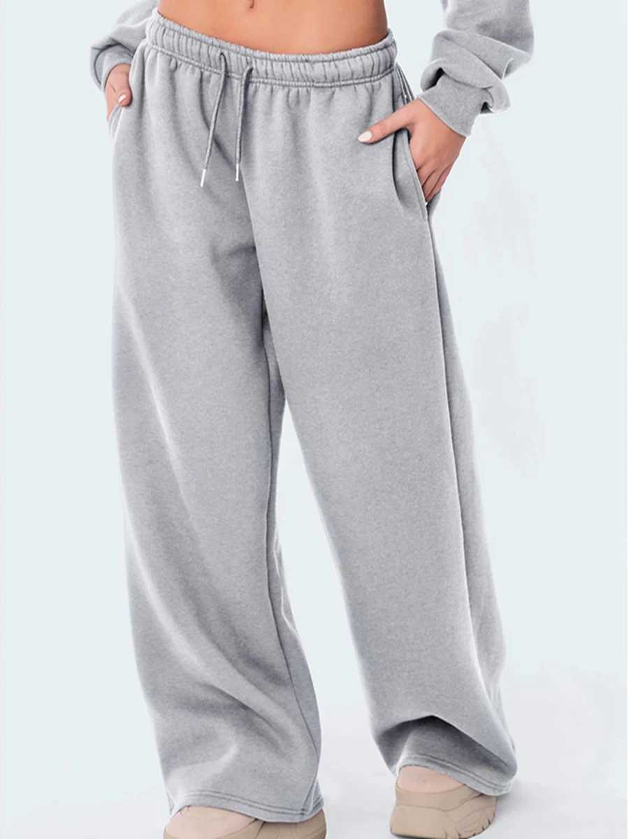 Womens Wide Leg Sweatpants Elastic High Waist Straight Legged Sweatpants Basic Baggy Comfy Jogger Sweat Pants Orange Gray Bottom W251015