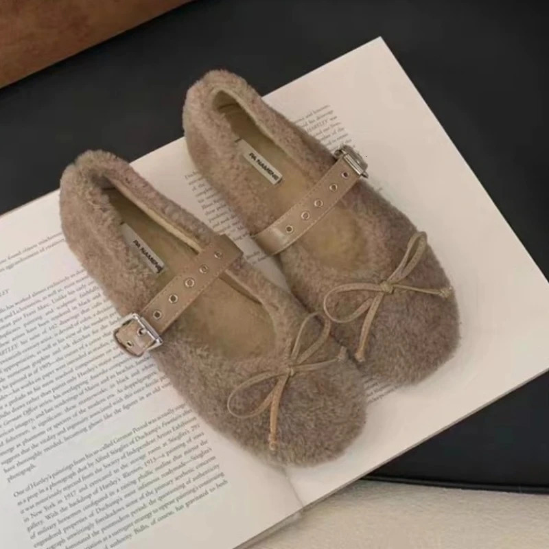 Fur Women Flats Shoes Bow Suede Loafers Short Plush Casual Sport Shoes Winter Woman Sneakers Fashion Walking Zapatos 251013