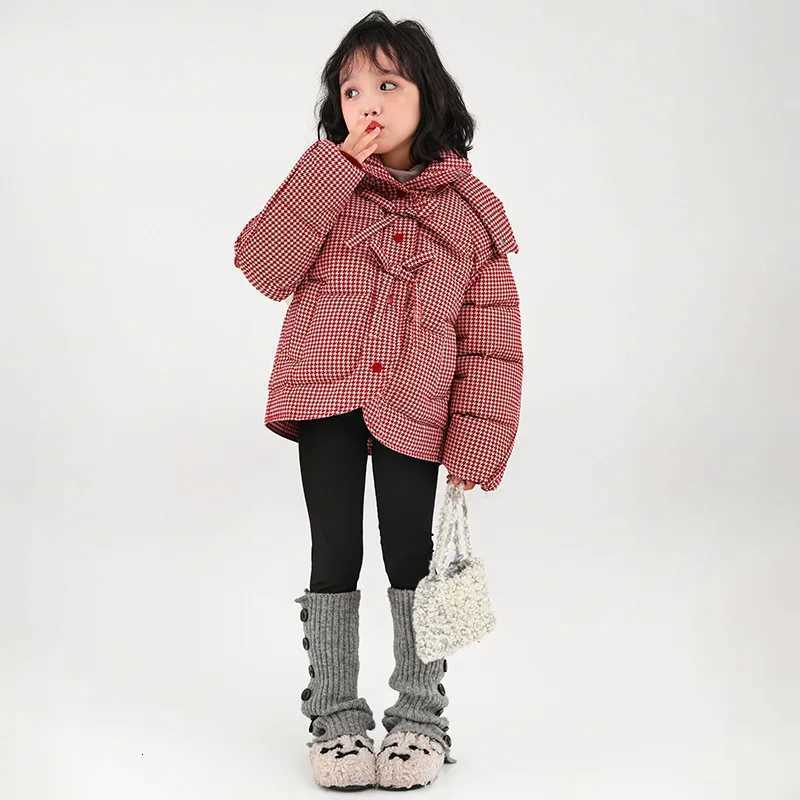 2025 Girls Plaid Retro Down Cotton Jacket Korean Fashionable and Popular Casual Cotton Jacket for Girls Children Cotton JacketT251016
