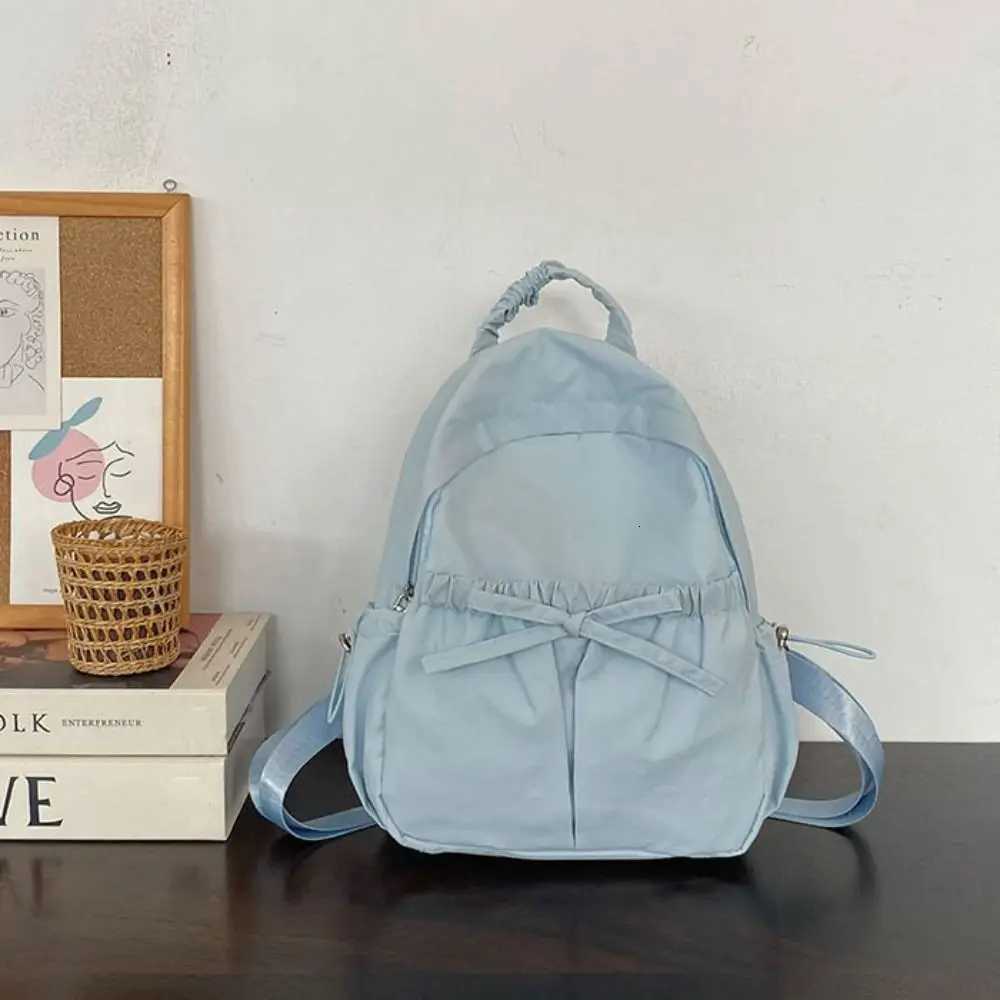 Fashion Handbag Bow Backpack Korean Style Solid Color Nylon Backpack Large Capacity Wrinkle Shoulders Bag TravelT251016