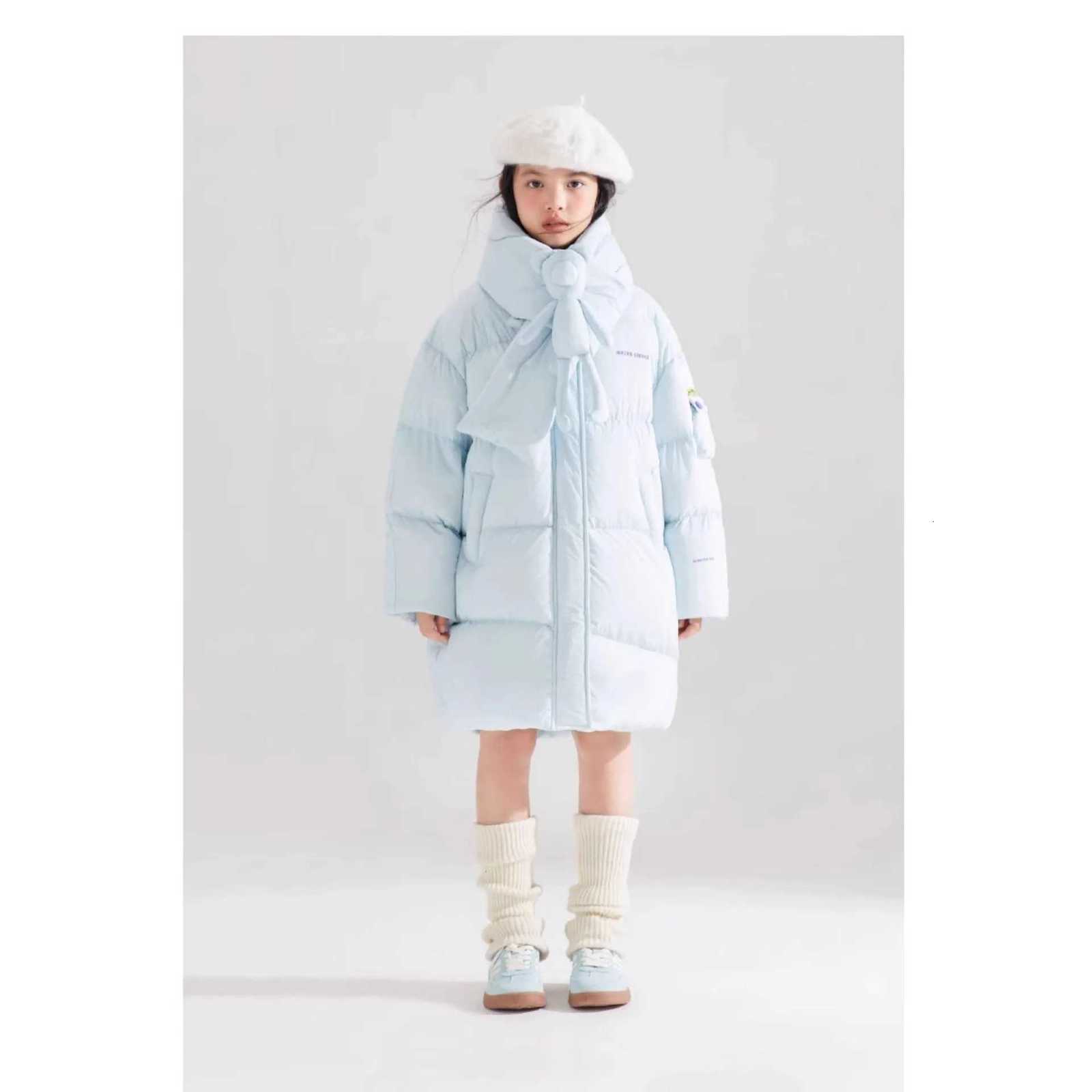 2025 New Girls Mid To Long Down Cotton Jacket Thickened Warm Cotton Jacket Scarf Cotton Jacket Kids WinterT251016