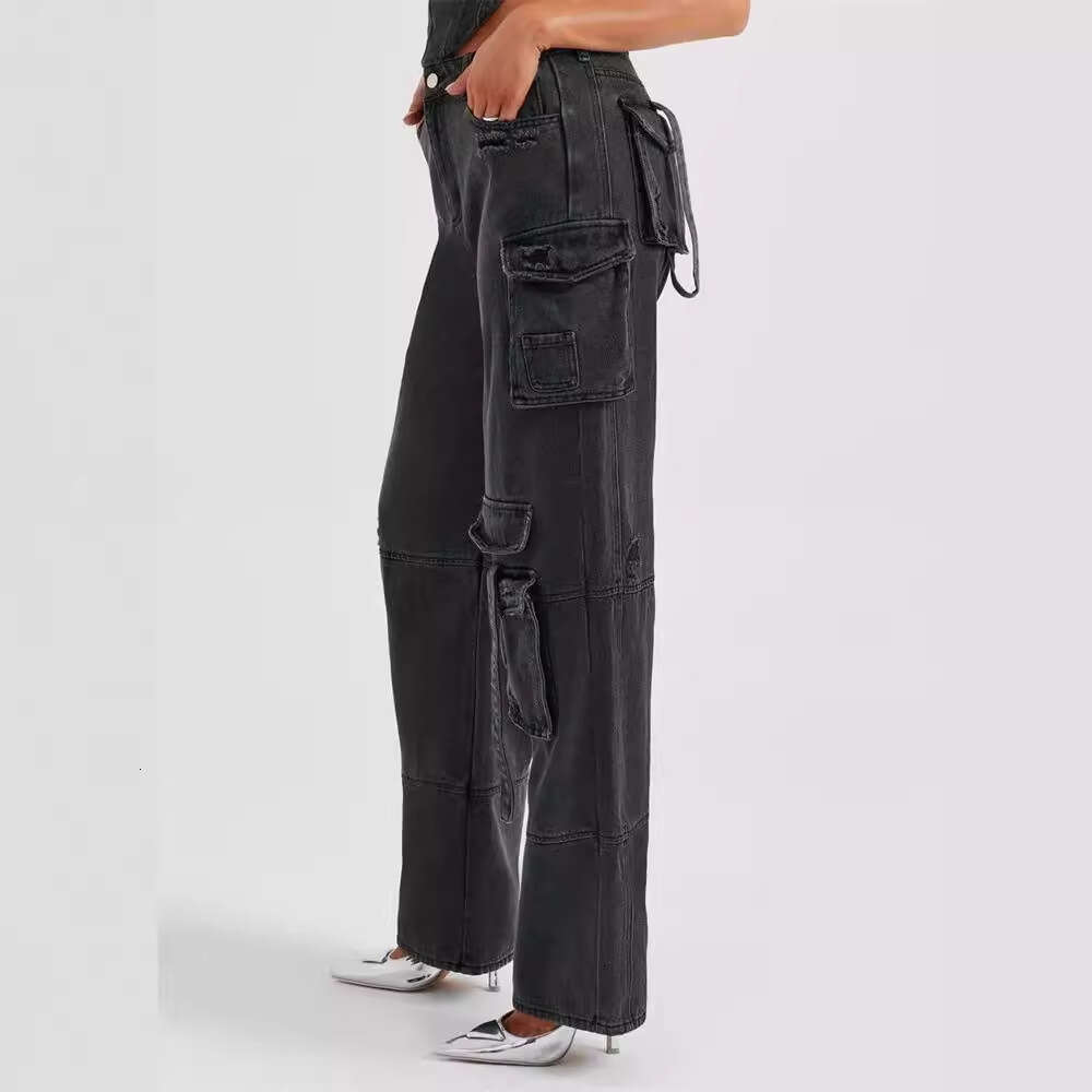 Long Hot Girl Straight-Leg Multi-Pocket Denim Cargo Women, Ins Style Versatile Loose Casual Pants For Women B5