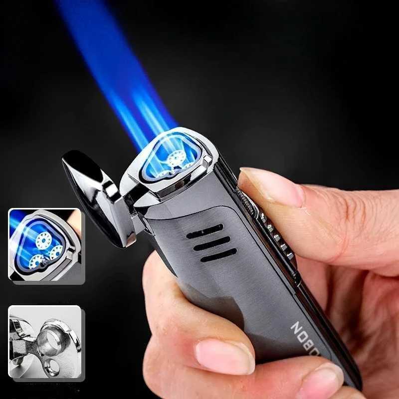 New Creative High end Portable Metal Three Torch Jet Windproof Lighter with Perspective Gas Window Small Tool for Mens Gift C251016