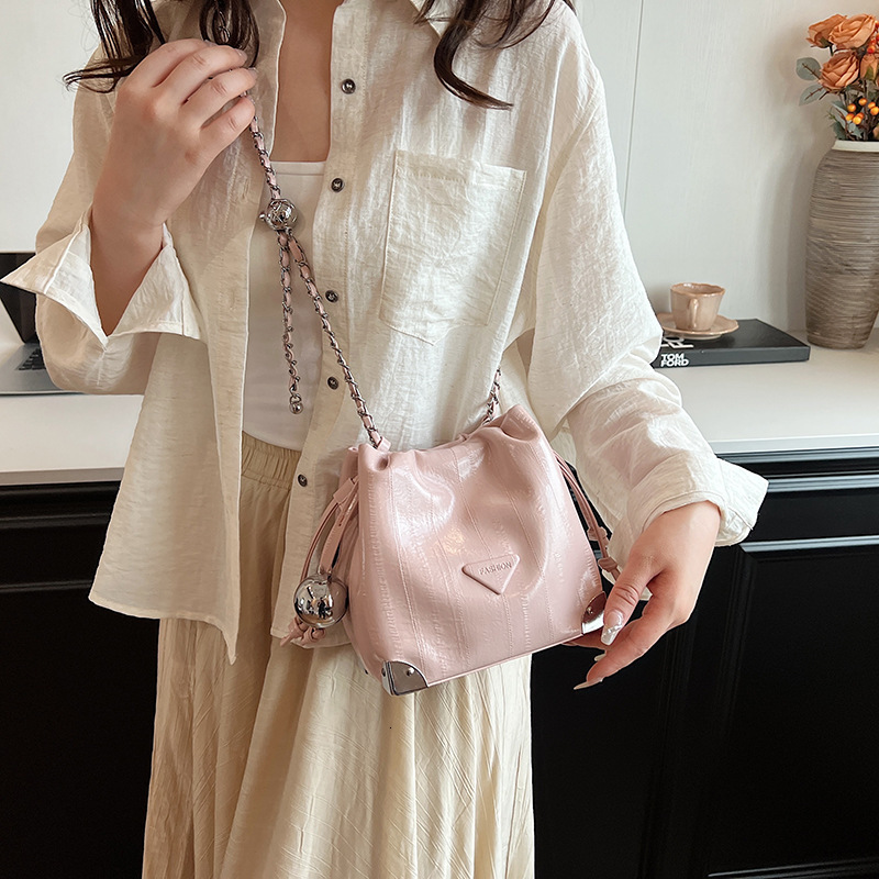 Pleated Drawstring Bucket Bag Luxury Bag Designer Bag 2024 New Versatile Silver Lucky Bag Crossbody Bag Niche Hot Style Single Shoulder Chain Bag