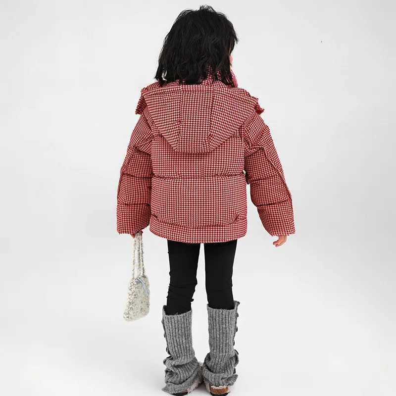 2025 Girls Plaid Retro Down Cotton Jacket Korean Fashionable and Popular Casual Cotton Jacket for Girls Children Cotton JacketT251016