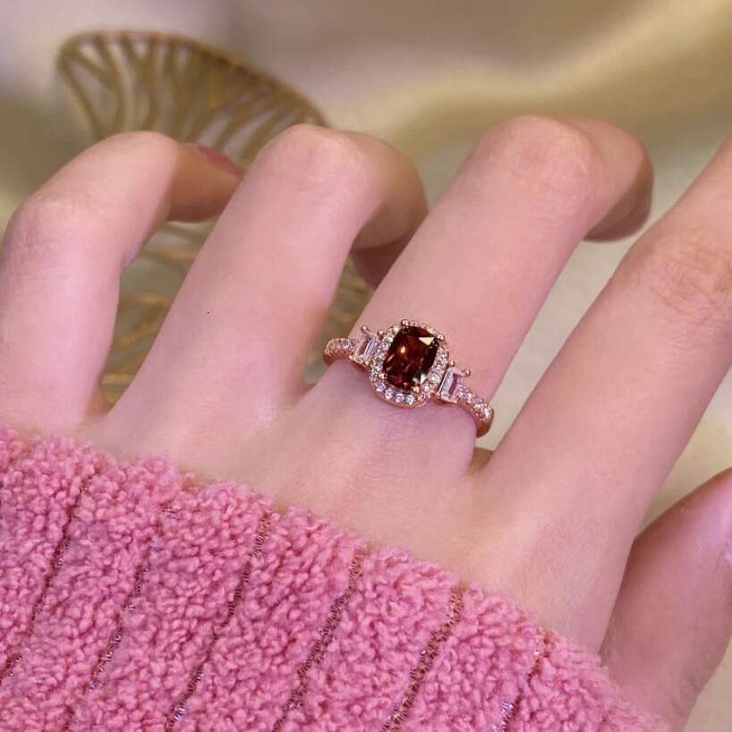 TikTok Kuaishou Live Rectangle Simulated Diamond Gemstone Open Red Crystal Ring Jewelry ddmypluto