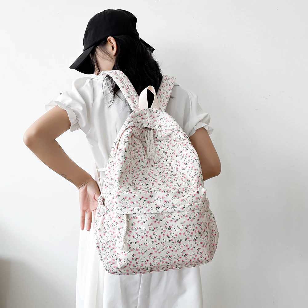 Women Simple Floral Backpack Large Capacity Travel Laptop Rucksack Adjustable Strap Casual Floral Backpack Students Daily BagT251016