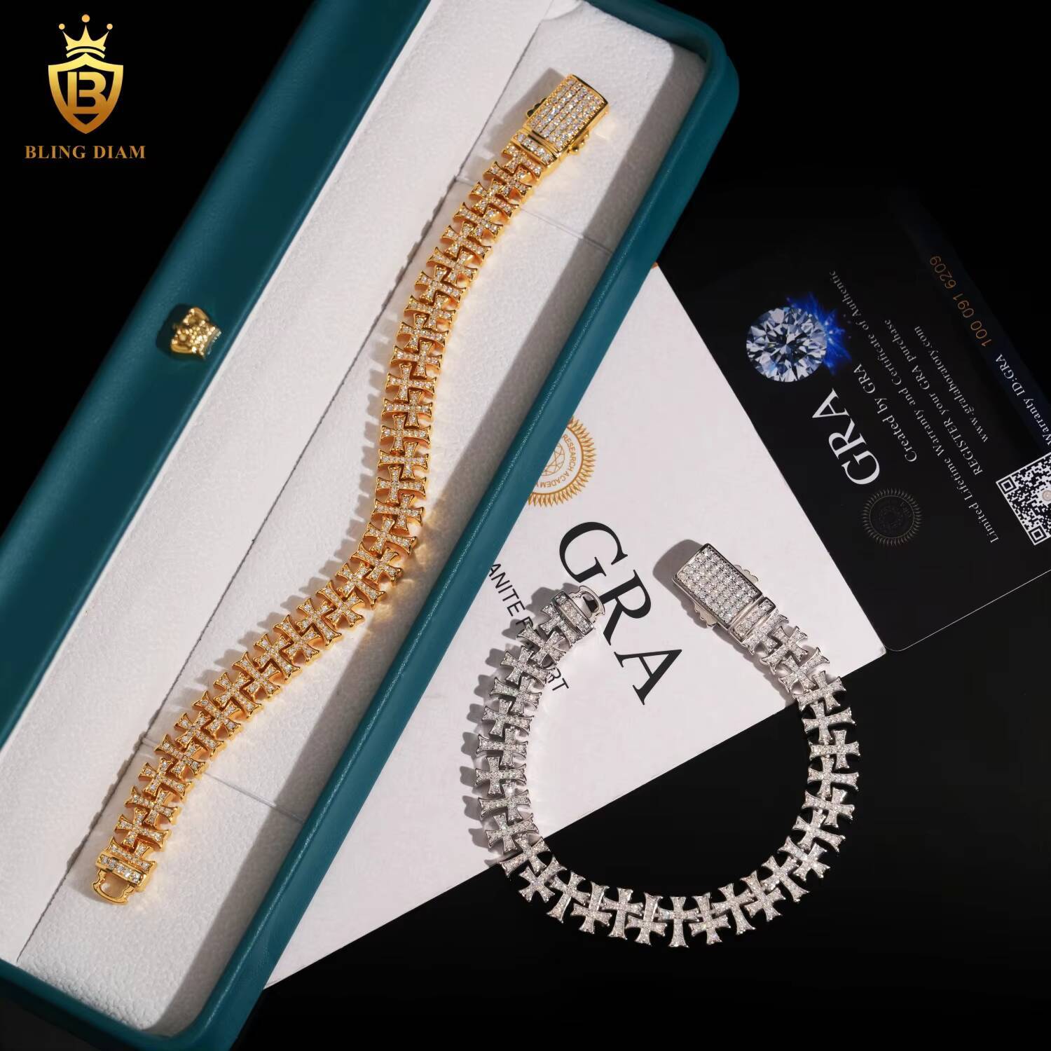 10mm Iced Out Miami Cuban Link Chains Cross Bracelet Hip Hop Rapper 925 Sterling Silver Vvs Real Moissanite Gra Certificate
