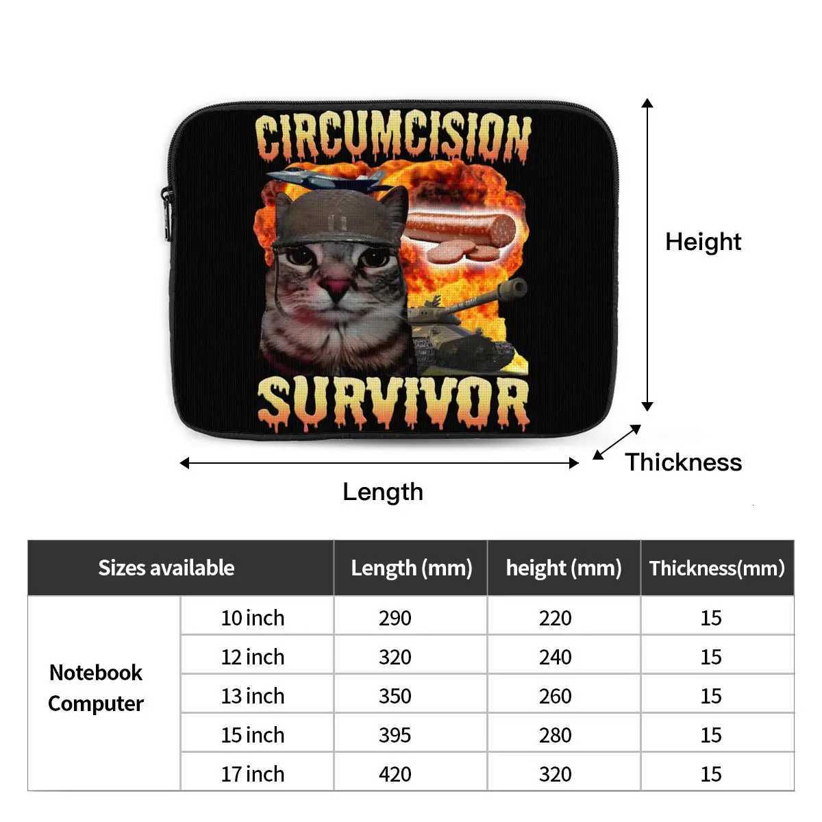 Circumcision Survivor Funny Cat Meme 15 17 Inch Laptop Liner Sleeve for Macbook Notebook Sleeve Cover Bag Shockproof Case BagW251015
