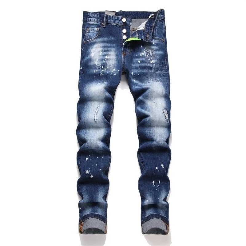 New Fashion Streetwear Men Blue Ripped Denim Jeans Good Quality Male High Street Strench Fit Long Jeans Pants Trousers Size 38 J251016
