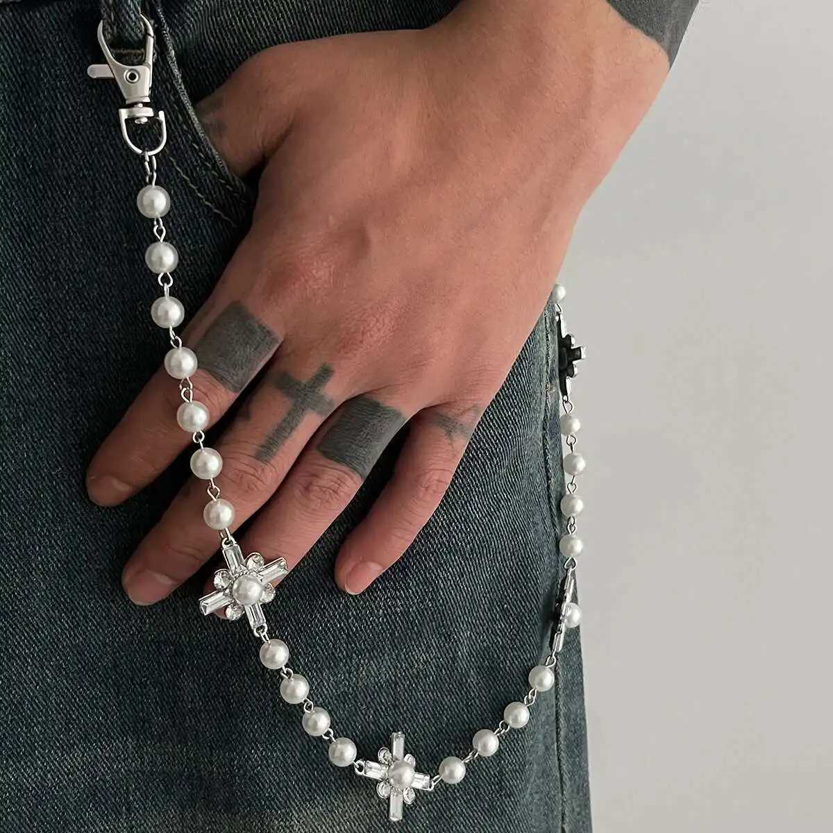 Ingemark Hip Hop Rhinestone Cross Long Keychains Wallet Belt Jeans Trousers Hipster Pants Bag Chains for Men Jewelry Trend 2025 L251016TNP7