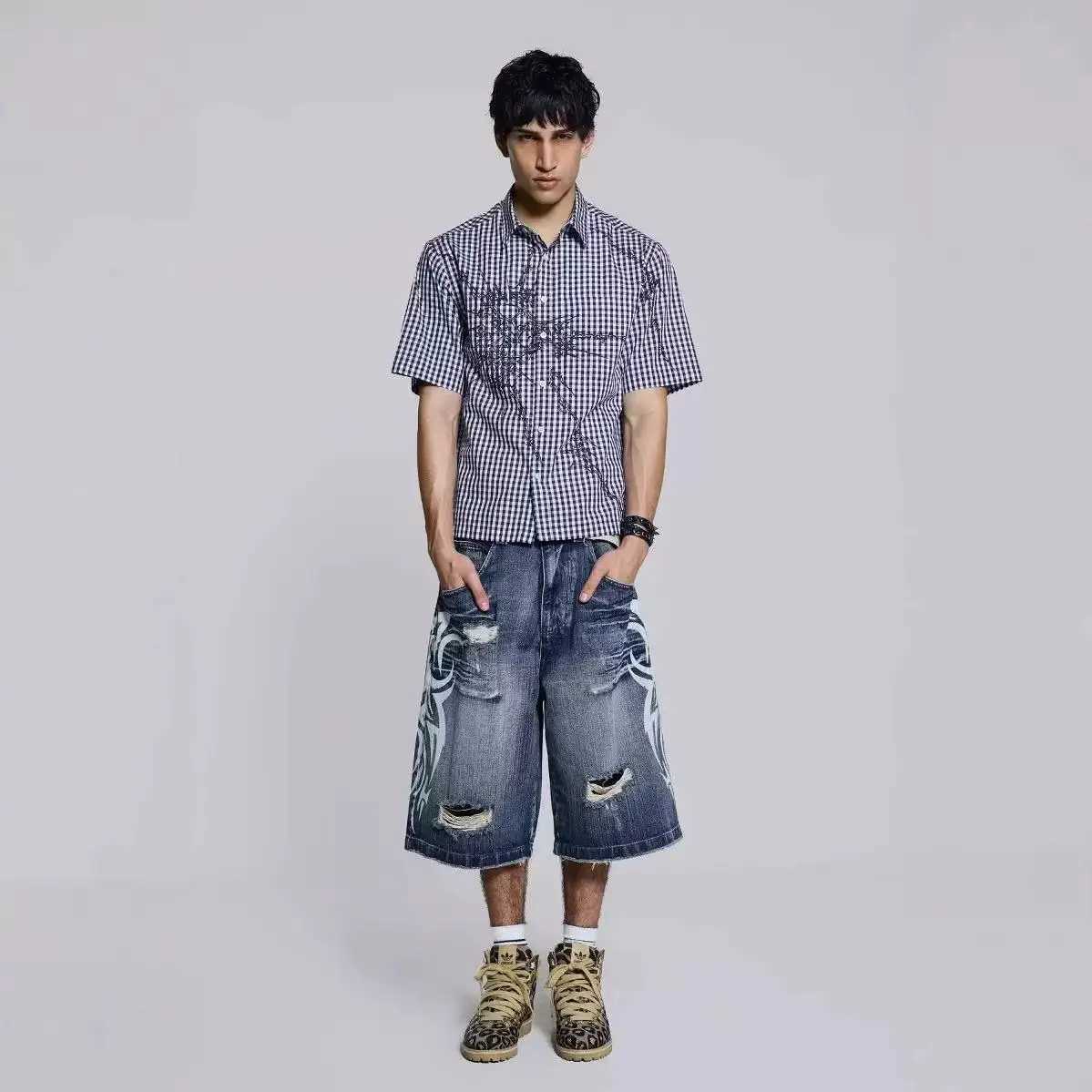 European and American fashion brand printed five quarter jeans American shorts hiphop style summer new style casual Jeans J251016