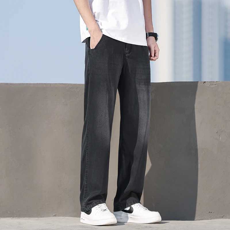 Mens Lyocell Loose Straight Wide Leg Denim Jeans 2025 Summer Autumn Thin Breathable Stretch Waist Casual Pants Plus Size 38 J251016