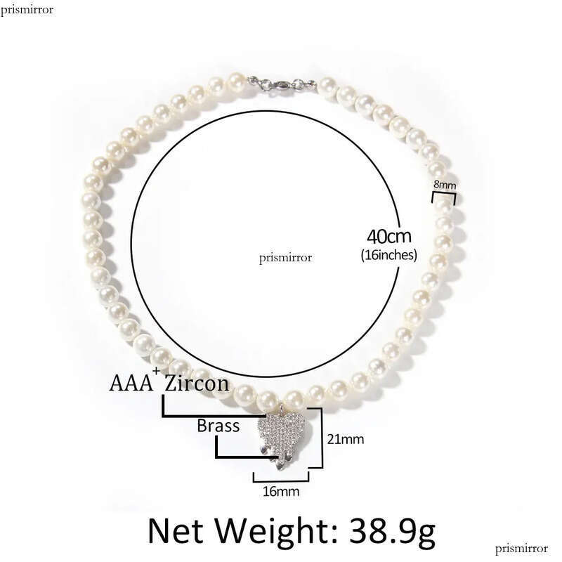 Fashion Mens Pearl Chokers Necklace Womens Heart Pendant Hip Hop Jewelry Beaded Chain Collar Necklaces