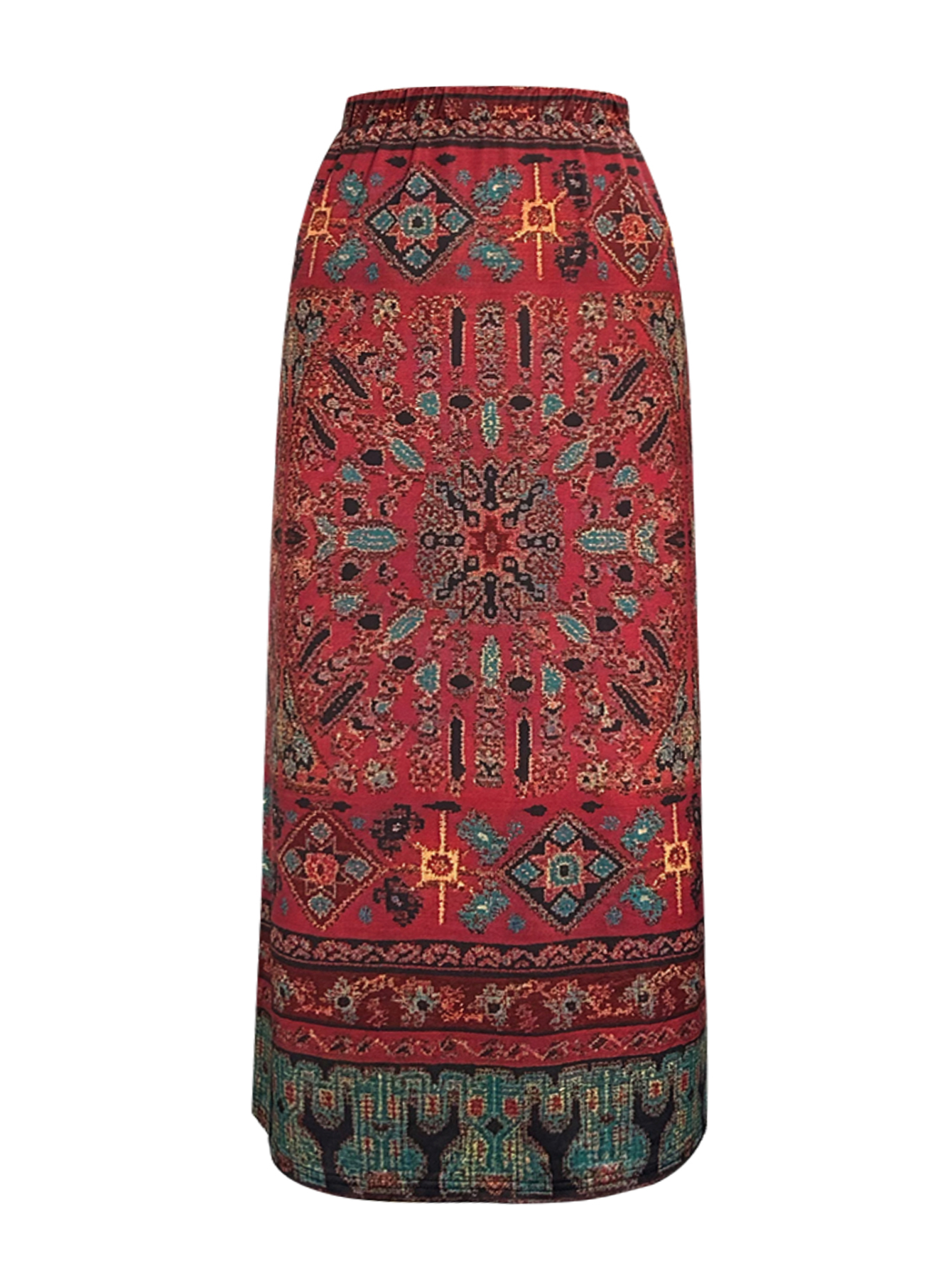 Women's Spring Summer New Ethnic Style Plus Size Midi Skirt - Brick Red Milk Silk Fashion Versatile Skirt-YL24023