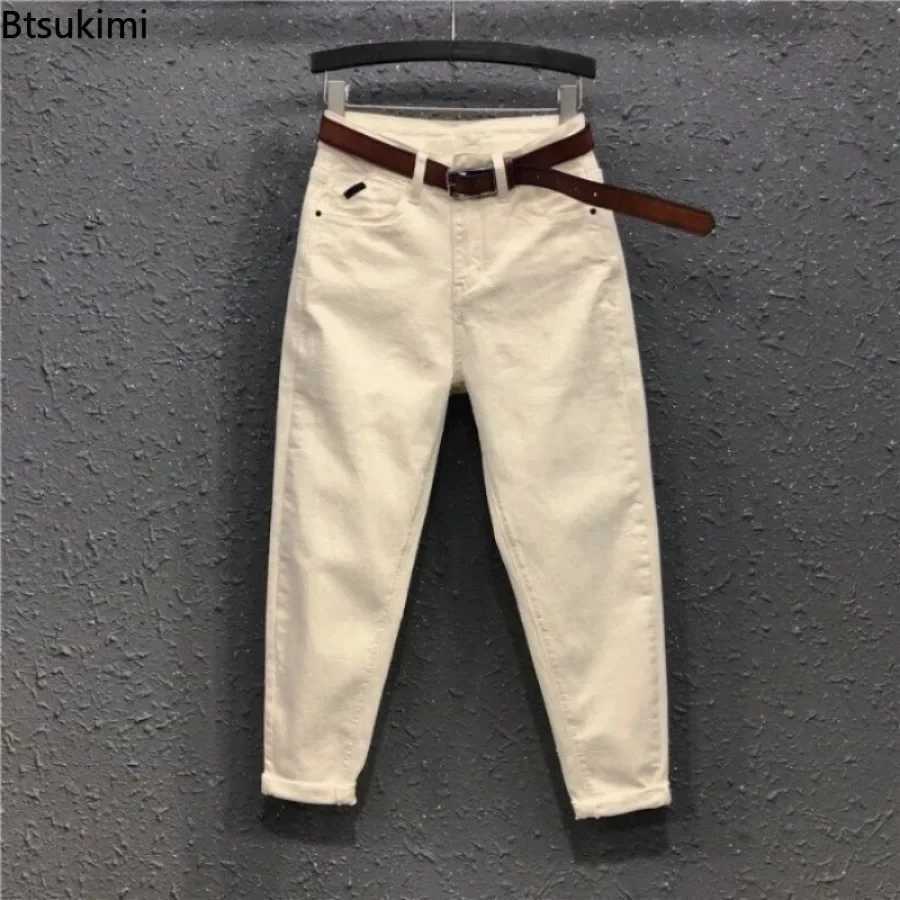 New 2025 Basic Womens Casual Jeans Pants Solid High Waist Harem Pants Female White Black Slight Strech Denim Pant Woman L4XL W251015