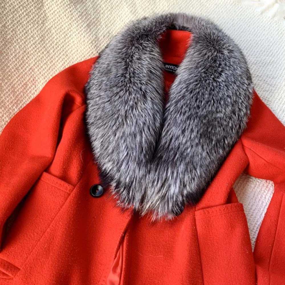 2025 Winter women Silver Fox Fur Collar Full LeatherReal Plush Coat Leather Jket Scarf Shawl Fur Collar S251015