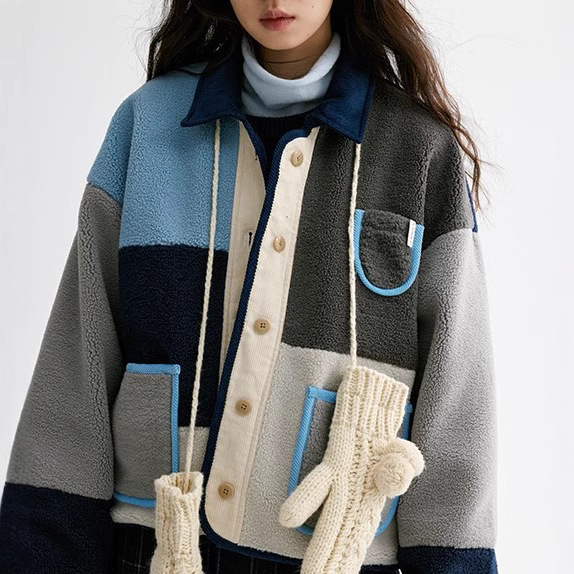 2025 Autumn/Winter New Top Designer Jacket design White Painting Workshop Color Matisse Retro Color Block Luxury Multi Color Loose Lamb Wool Short Coa