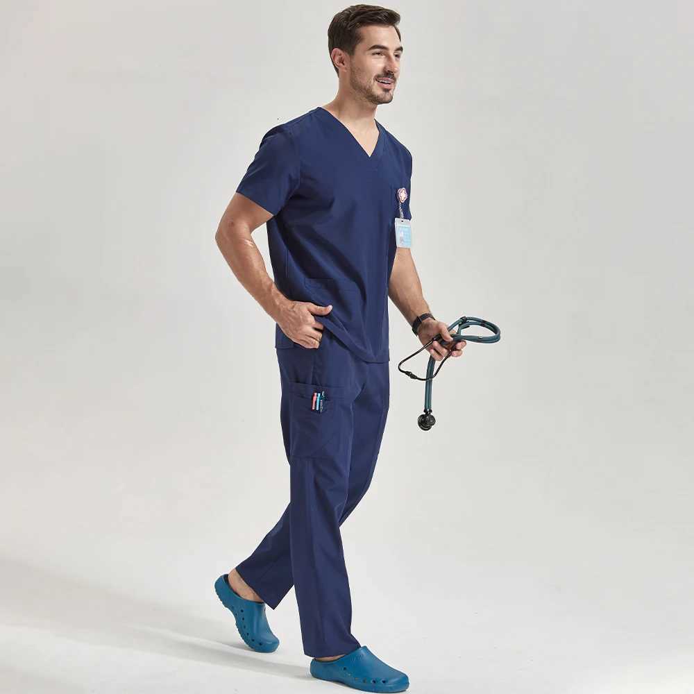 Functional Durable Medical Uniforms Nonelastic Basics Hospital Nursing Multiple Pockets Cargo Scrubs Sets for Women Men 8020 X251016