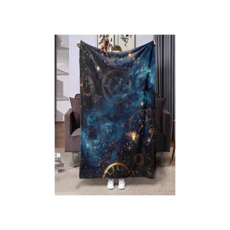 Spring and summer flannel blanket, small blanket, digitally printed cosmic starry sky pattern, nap blanket