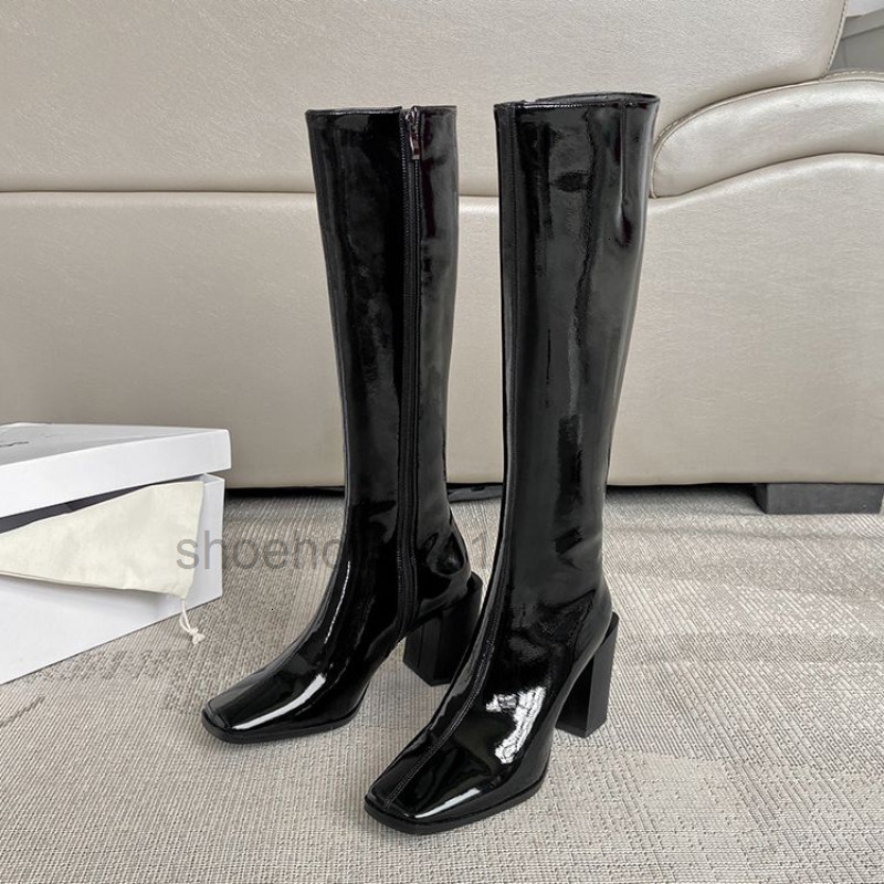 Boots Footwear Blue Ladies Boots Winter Knee High Shaft Shoes For Women Square Toe Long Spring Autumn Fashion 2024 Work Trend Gyaru Pu