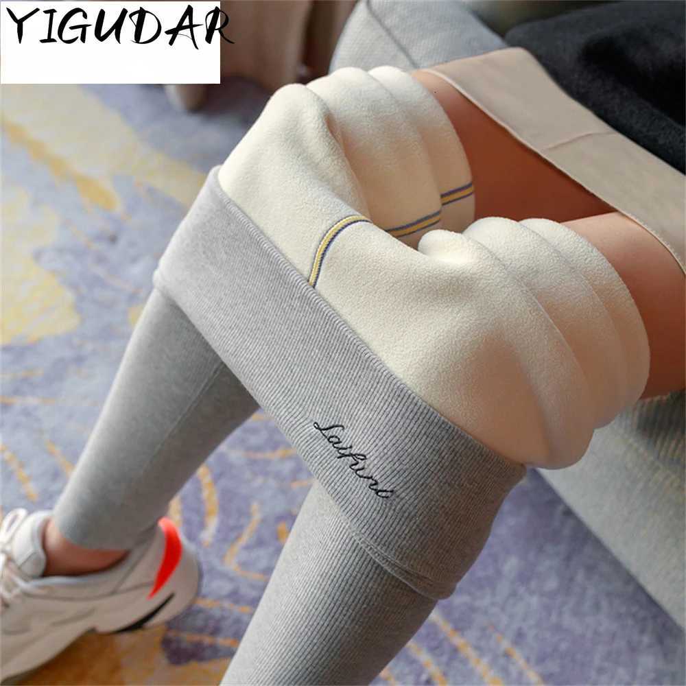 Lamb Down Womens Winter Warm Pants Black Embroidery High Waist Leggings Women Autumn Winter New Thickening Warm Women LeggingsT251016