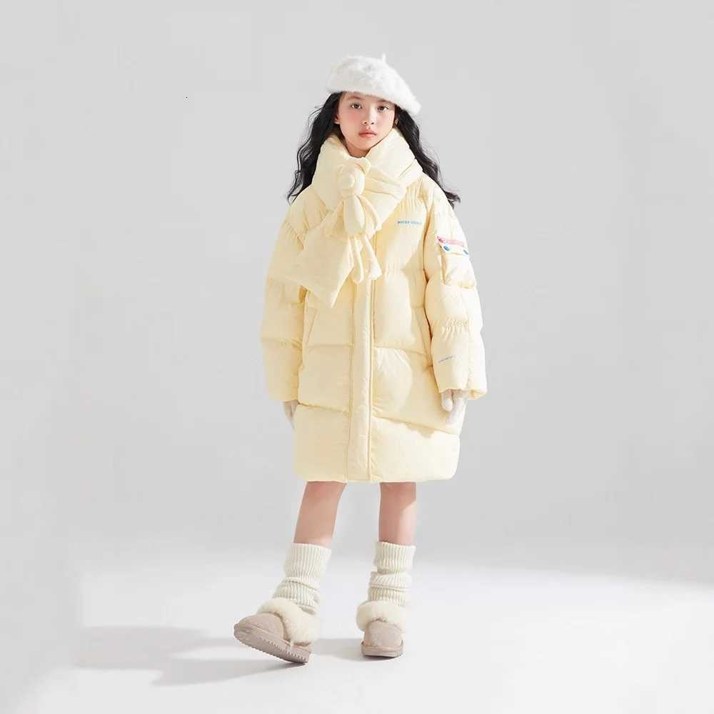 2025 New Girls Mid To Long Down Cotton Jacket Thickened Warm Cotton Jacket Scarf Cotton Jacket Kids WinterT251016