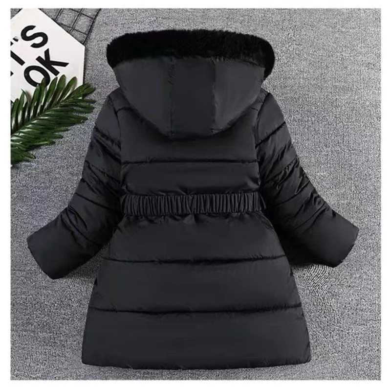 Girls Faux Fur Collar Jackets Winter Thick Warm Hooded Outerwear Kids Zipper Waterproof Christmas Long Coat Christmas ClothesT251016