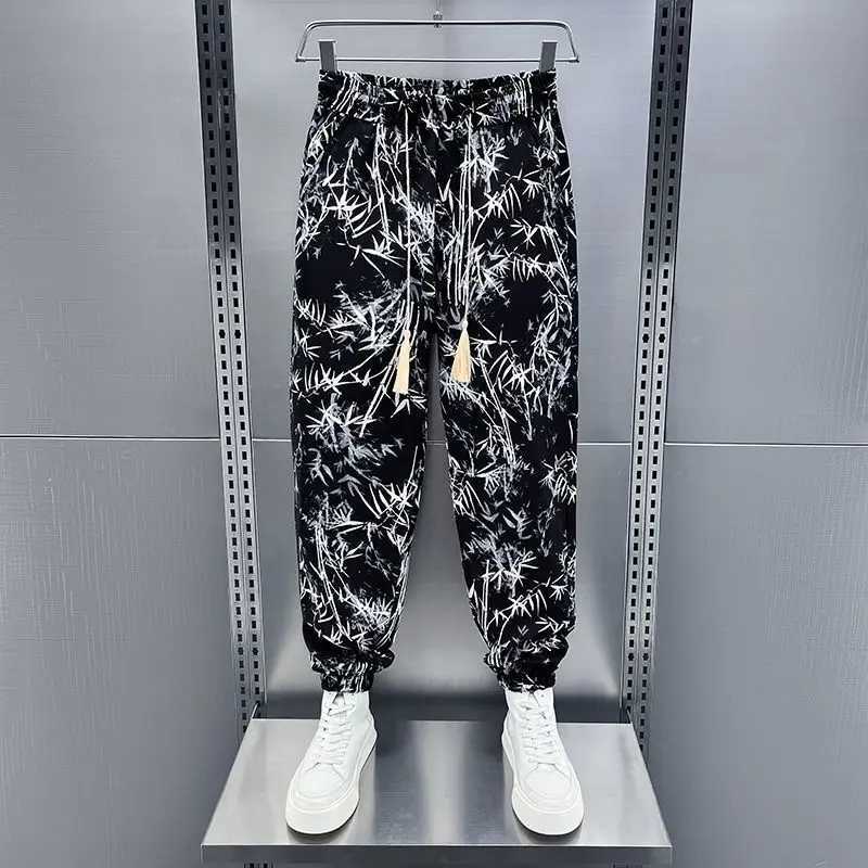 Breathable and Cool Summer Drooping Loose Casual Mens 2025 New Style Tying Versatile Printed Ninepoint Pants J251016